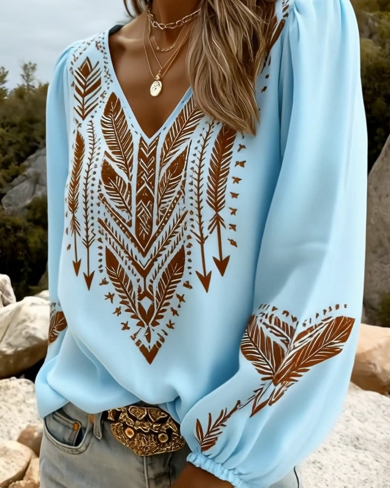 Blouse Manche Bouffante Col V Coupe Ample