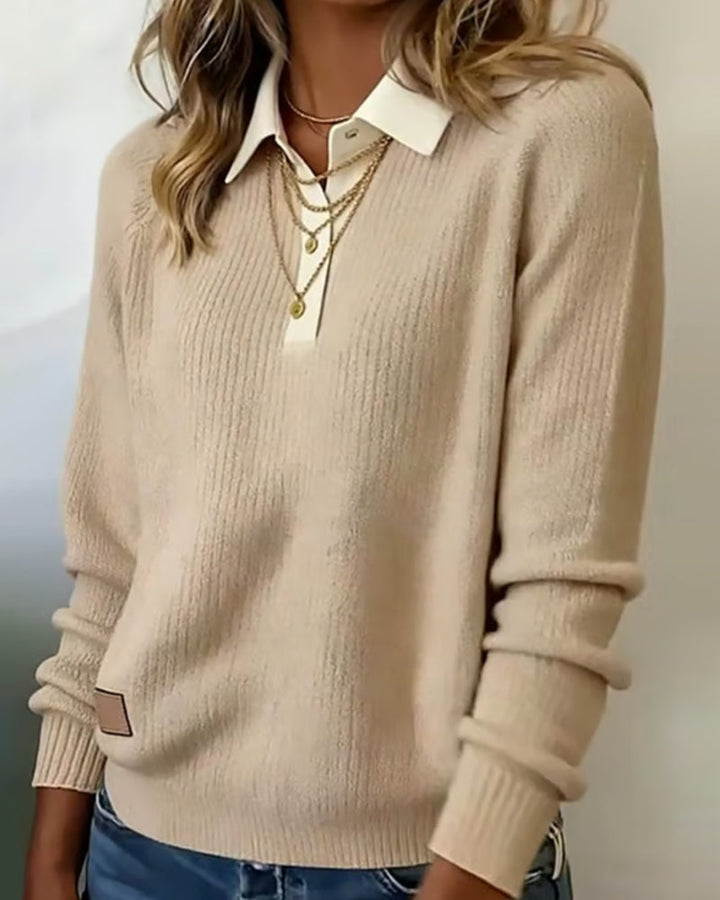 Sweter z wywijanym kołnierzem w stylu patchwork