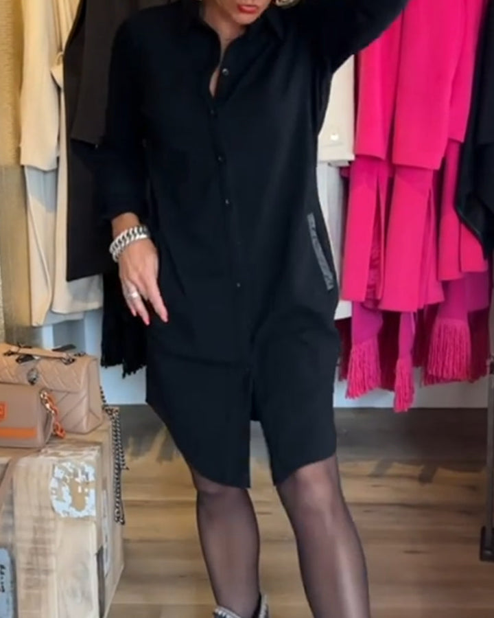 Robe décontractée à revers de couleur unie