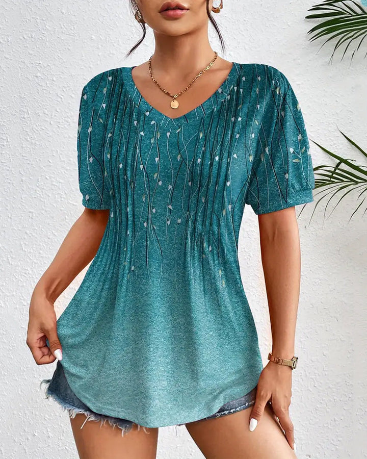 T-shirt z dekoltem w serek z nadrukiem i krótkim rękawem