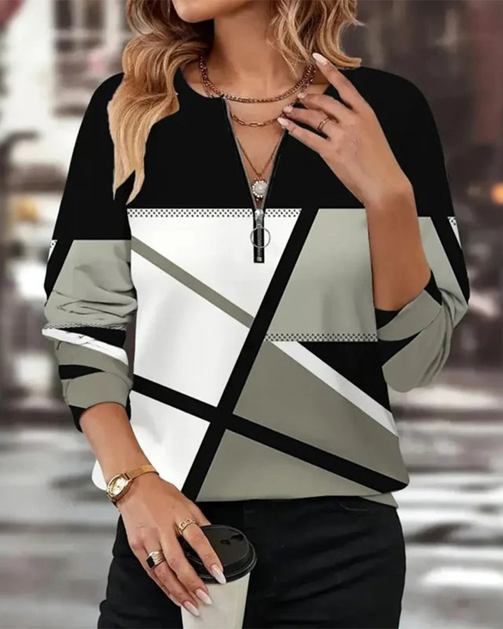 T-shirt zapinany na zamek z geometrycznym wzorem