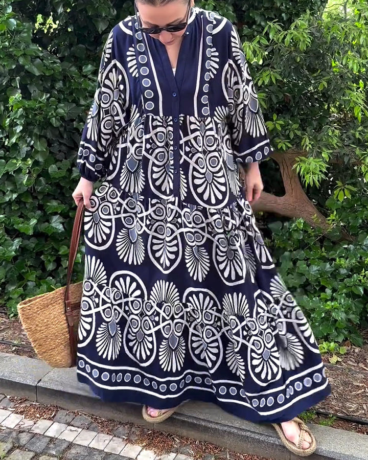 Codzienna sukienka z długim rękawem w stylu retro