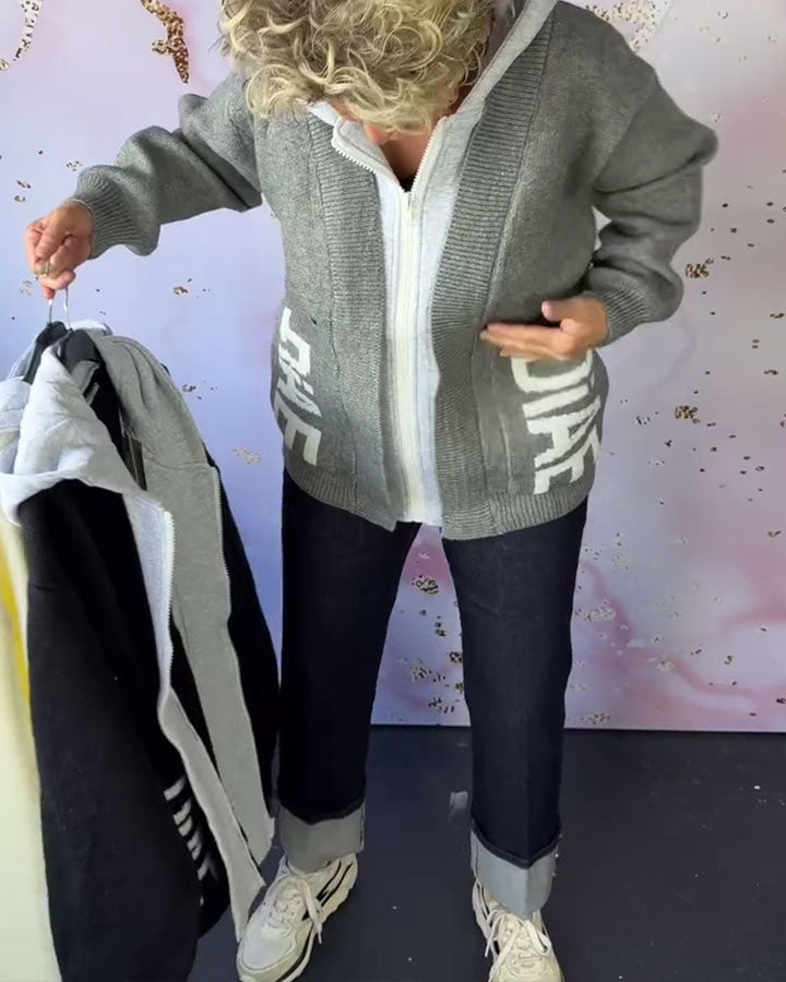 Sweter z kapturem typu casual z długim rękawem i napisem