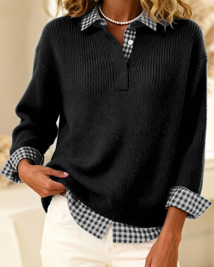 Sweter w jednolitym kolorze z szkocką łatą