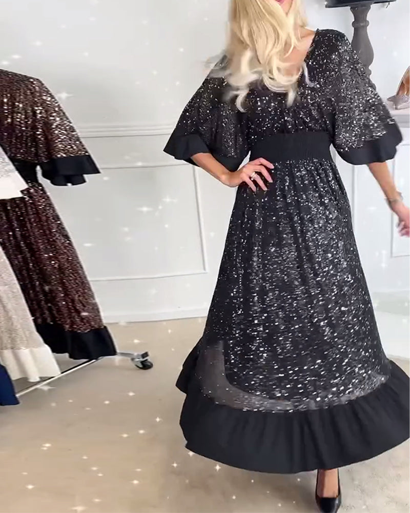 Robe élégante à col en V et demi-manches