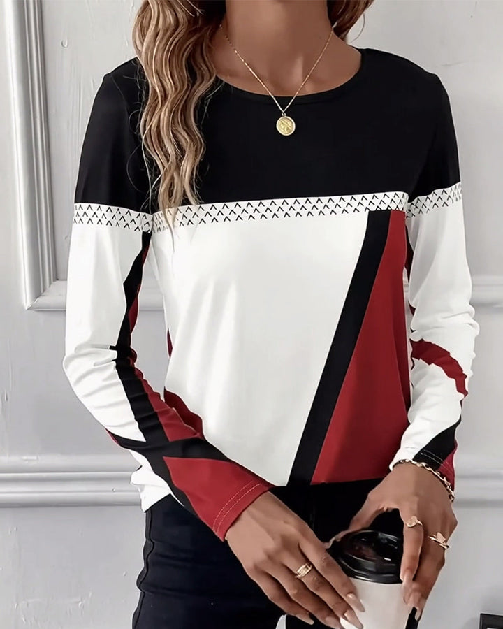 T-shirt casual z nadrukiem, okrągłym dekoltem i długimi rękawami