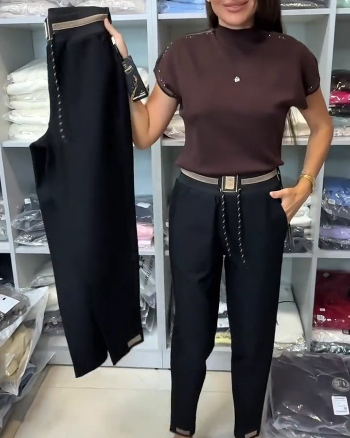 Pantalon Élégant À Cordon Et Taille Élastique