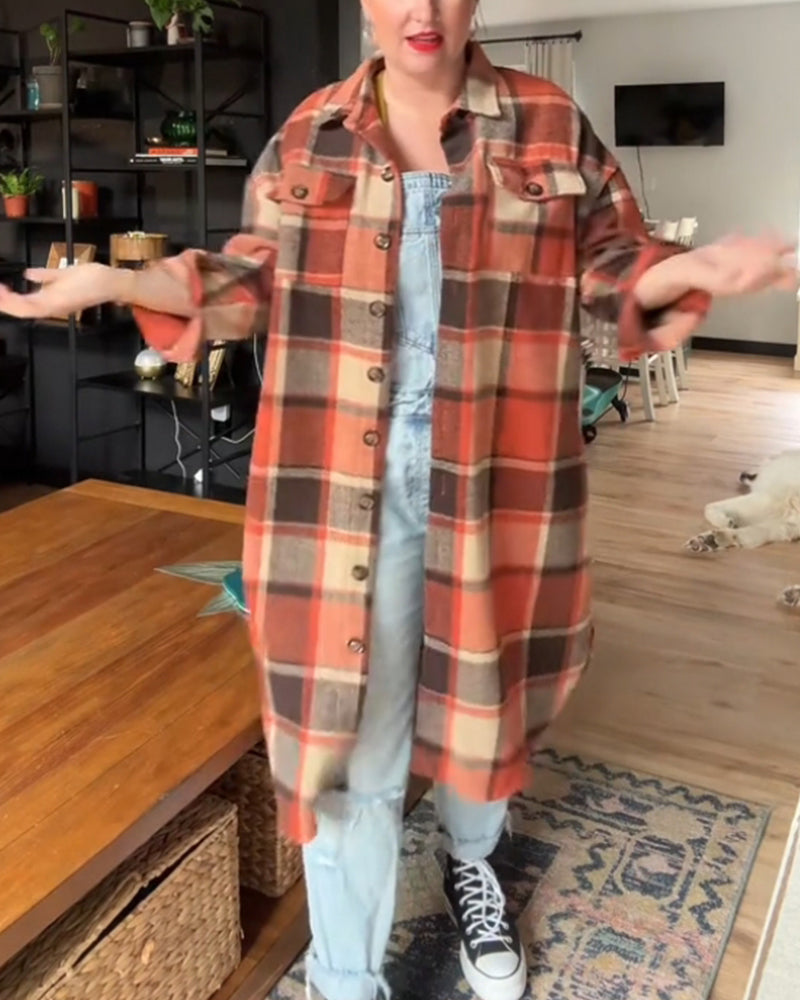 Manteau décontracté à carreaux avec boutons