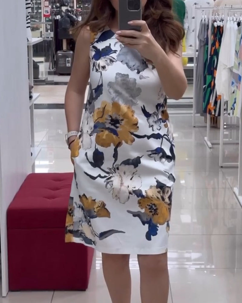 Robe élégante sans manches à imprimé floral
