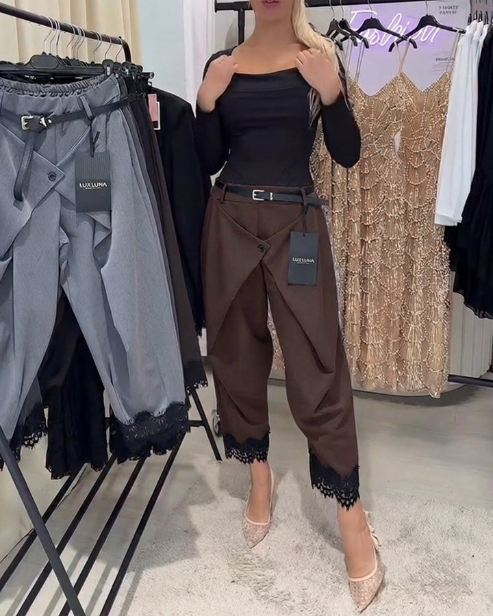 Pantalon À La Mode Dentelle Broderie Harem