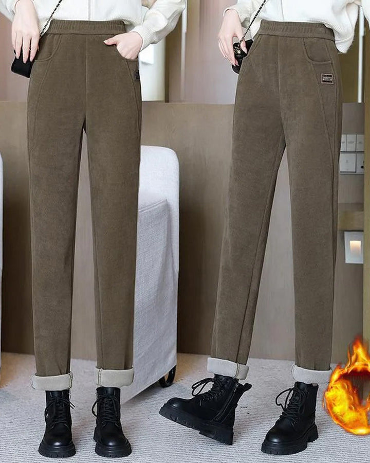 Pantalon Taille Haute Chaud avec Doublure en Laine