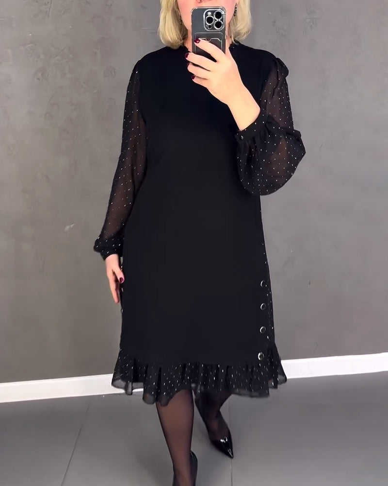 Robe élégante à pois et manches longues