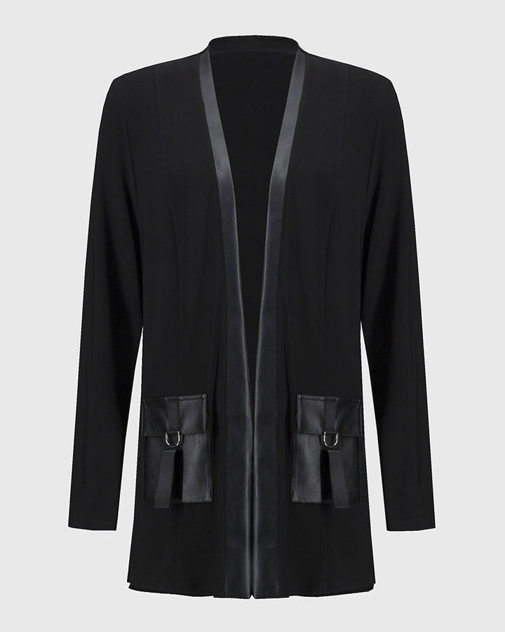 Manteau à poches en patchwork de couleur unie tendance