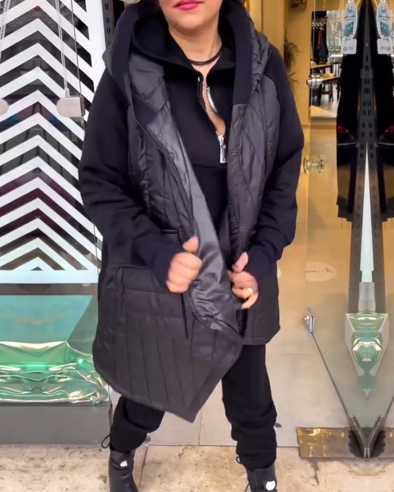 Płaszcz z kapturem w stylu casual z kieszenią