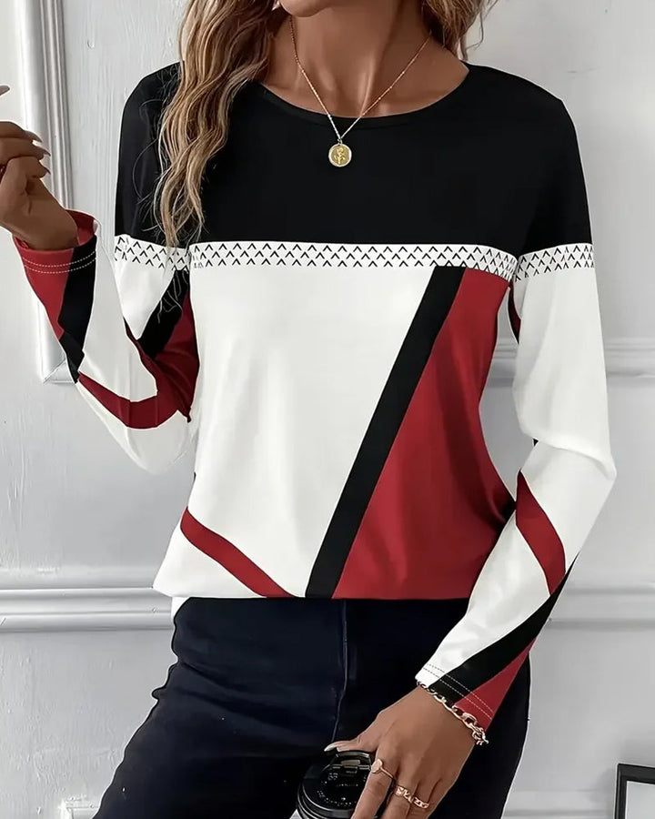 T-shirt casual z nadrukiem, okrągłym dekoltem i długimi rękawami