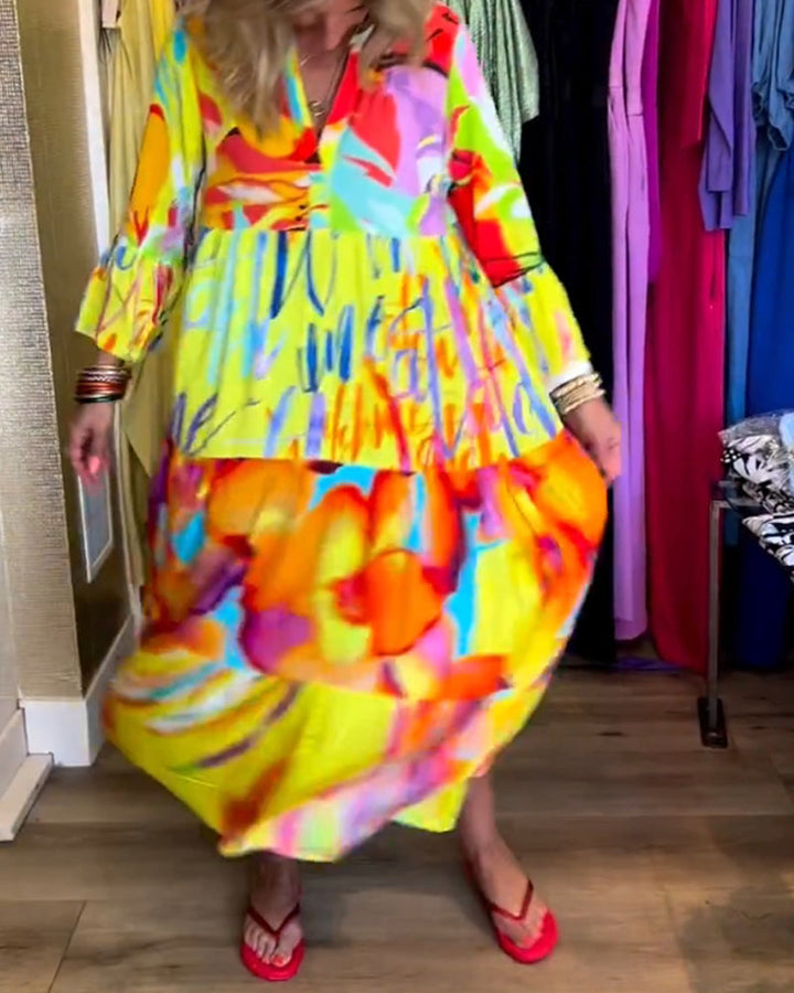 Robe imprimée à manches évasées
