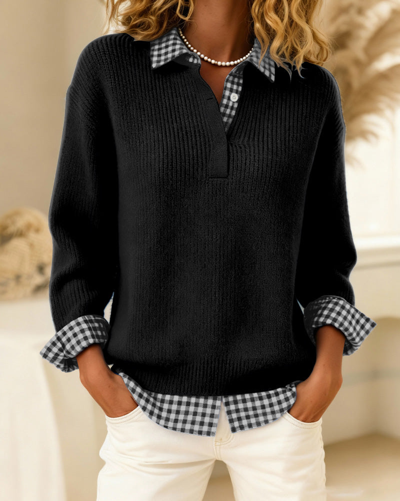 Sweter w jednolitym kolorze z szkocką łatą