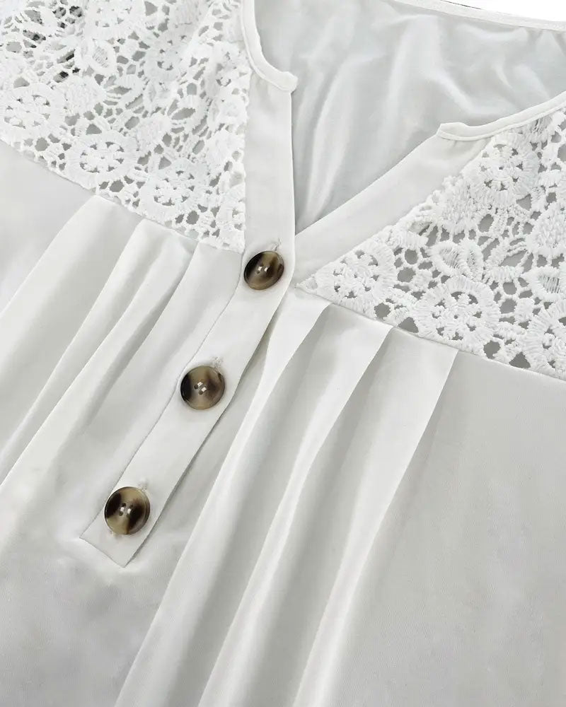 T-Shirt Creux Dentelle Patchwork Plissé