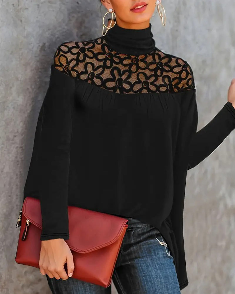 Haut Col Roulé Dentelle Sheer Tricot