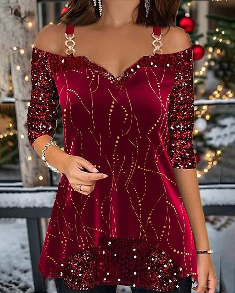 Haut À Paillettes Bustier Manches Longues