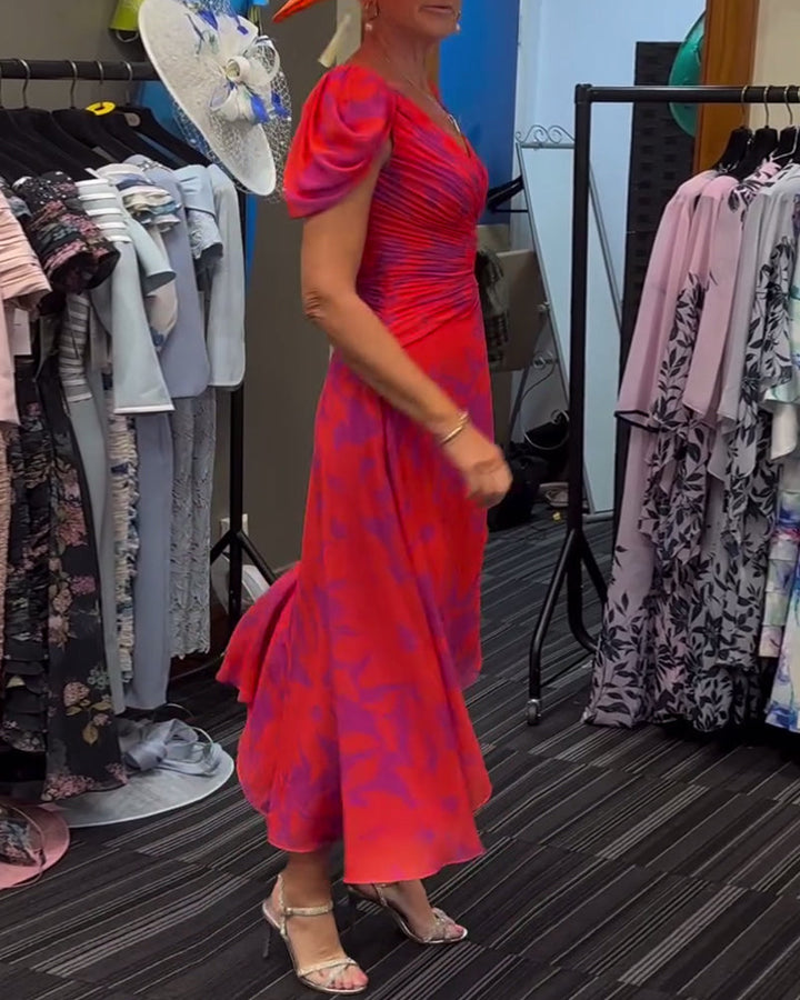 Robe imprimée fendue plissée