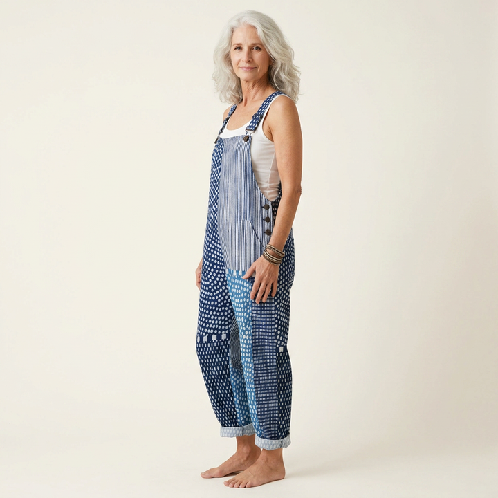 Isaline | graficzny niebieski patchwork wysmuklona