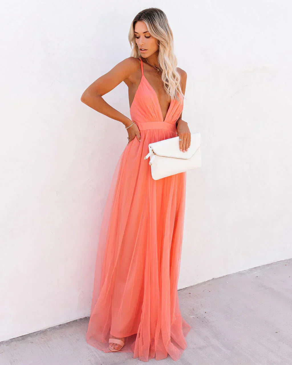 Matrona | Élégante robe orange à bretelles pour femmes